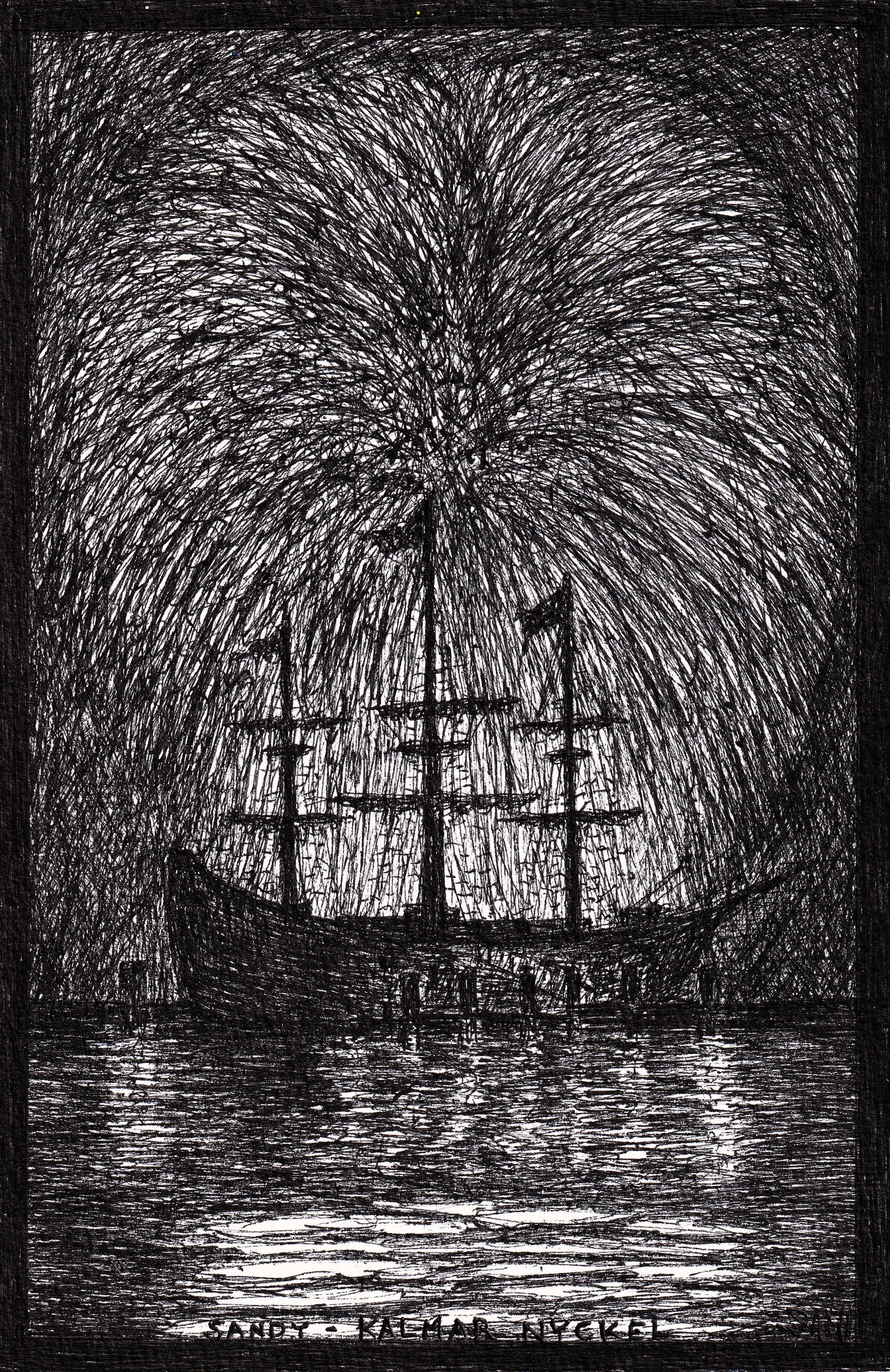 Tall Ship Kalmar Nyckel at Night With Fireworks, Old Town Alexandria, VA